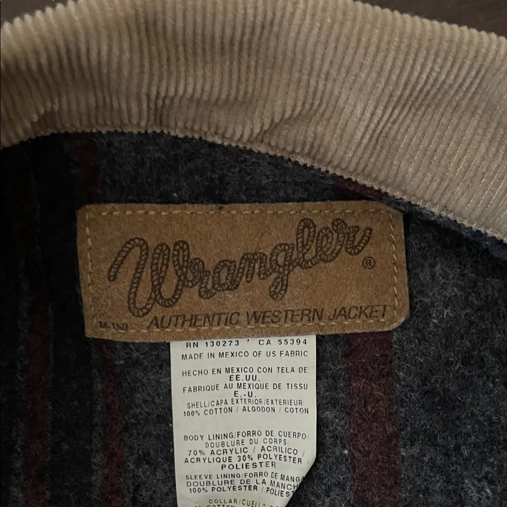 Wrangler Dark Blue Denim Jacket with Tan Corduroy Collar